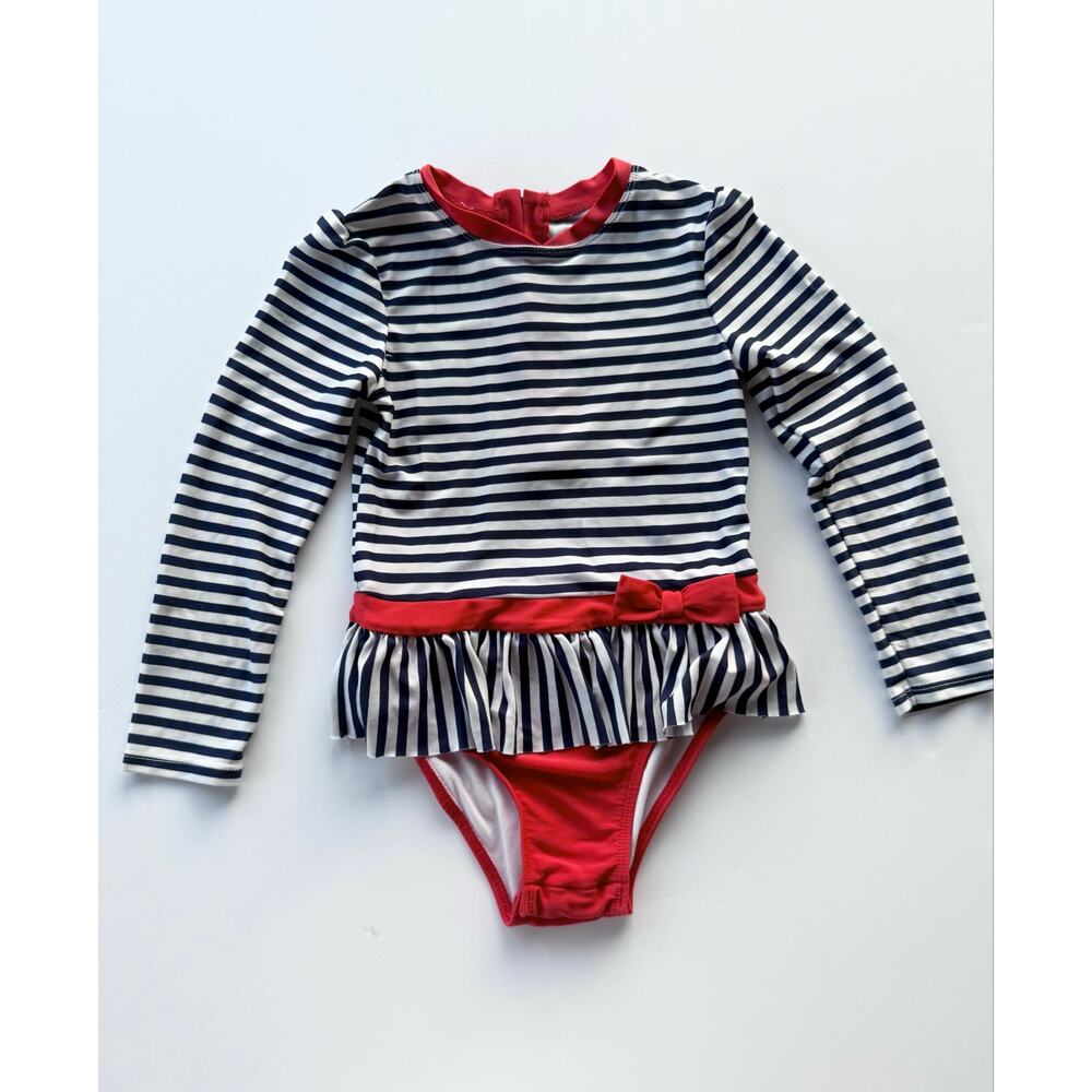 Nautical red black white striped bathing suit 5T snap crotch - Picture 2 of 10